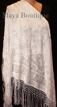 Ivory Piano Shawl Wrap Fringe Square Scarf Silk Burnout Velvet Maya Matazaro
