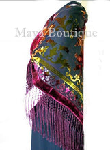 Maya Matazaro Tye Dye Burgundy Silk Burnout Velvet Piano Shawl Wrap Scarf
