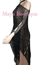Black Crochet Poncho Top Asymmetrical Rayon-Silk Maya Matazaro One Size