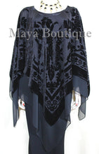 Black Maya Matazaro Layered Poncho Top Burnout Velvet & Chiffon Made In USA