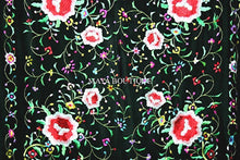 Embroidered Silk Piano Shawl Wrap Flamenco Roses Black Fringe 61" Maya Matazaro