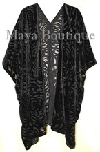 Black Camellia Burnout Velvet Caftan Kimono Duster Jacket Maya Matazaro USA Made