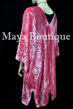 Maya Matazaro Coral Camellia Burnout Velvet Caftan Kimono Jacket USA Made