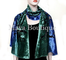 Hand Dyed Maya Matazaro Baroque Shawl Wrap Scarf Burnout Velvet Green Blue Ombre