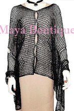 Black Crochet Poncho Top Asymmetrical Rayon-Silk Maya Matazaro One Size