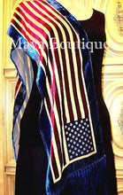 American USA Flag Silk Burnout Velvet Scarf Wrap With Fringes Maya Matazaro