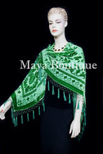 Green Piano Shawl Scarf Wrap All Beaded Silk Burnout Velvet Maya Matazaro