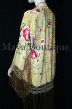 Gold Beige Silk Embroidered Fringe Jacket Flamenco Kimono Multi Maya Matazaro
