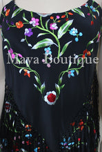 Dress Gown Silk Embroidered Flapper Style Black Multi Maya Matazaro L
