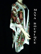 Caftan Kimono Duster Silk Burnout Velvet White Multi Gypsy Rose Maya Matazaro