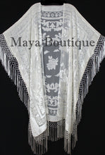 Ivory Kaftan Duster Fringe Jacket Kimono Opera Coat Burnout Velvet Maya Matazaro