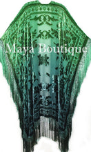 Green Wearable Art Kimono Caftan Fringe Jacket Burnout Velvet Hand Dyed Maya