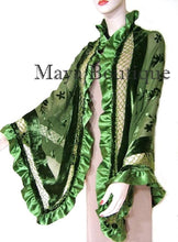Silk Shawl Wrap Beaded Burnout Velvet Green Triangle Satin Ruffles Maya Matazaro