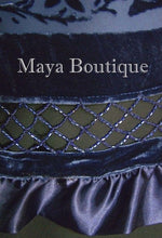 Navy Blue Shawl Scarf Wrap Silk Burnout Velvet Triangle Ruffles Maya Matazaro