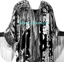 Kimono Fringe Jacket Opera Coat Burnout Velvet Silver Black Maya Matazaro