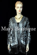 Fringe Jacket Kimono Blazer Burnout Velvet Silver Gray & Black Maya Matazaro