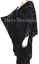 Black Camellia Burnout Velvet Caftan Kimono Duster Jacket Maya Matazaro USA Made