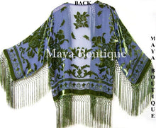 Fringe Jacket Short Kimono Olive & Gray Silk Burnout Velvet Maya Matazaro