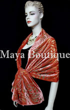 Maya Matazaro Tangerine Camellia Shawl Wrap Scarf Burnout Velvet Elegant!