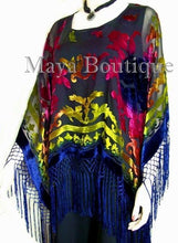 Tye Dye Poncho Shawl Fringe Top Burnout Velvet Blue Pink Multi Maya Matazaro