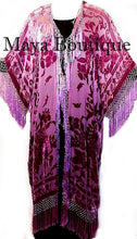 Hand Dyed Kimono Jacket Duster Silk Burnout Velvet Wine Rose Ombre Maya Matazaro