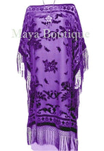 Purple Silk Burnout Velvet Caftan Dress Duster Fringe Kimono Maya Matazaro USA