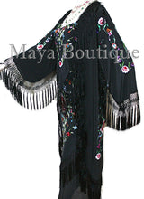 Embroidered Silk Fringe Jacket Flamenco Kimono BLACK & MULTI Maya Matazaro