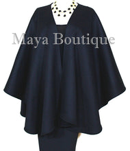 Luxurious Black Cape Ruana Wrap Coat Cashmere Camel hair Blend by Maya Matazaro