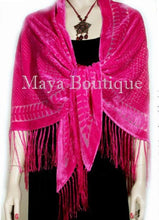 Pink Triangle Shawl Wrap Scarf Burnout Velvet With Fringe Maya Matazaro