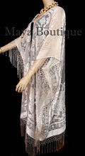 Ivory Kaftan Duster Fringe Jacket Kimono Opera Coat Burnout Velvet Maya Matazaro
