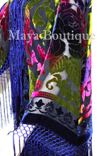 Tye Dye Blue Multi Short Fringe Jacket Kimono Silk Burnout Velvet Maya Matazaro