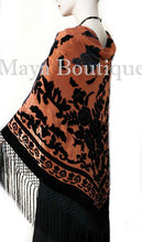 Silk Piano Shawl Wrap Scarf Burnout Velvet Tangerine & Black Maya Matazaro