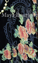 Tea Roses Caftan Kimono Burnout Velvet Black Orange Usa Made Maya Matazaro