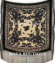 Silk Piano Shawl Wrap Scarf Burnout Velvet Beige & Black Maya Matazaro