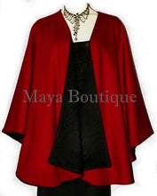 Reversible Cape Ruana Wrap Coat Black & Red Cashmere Wool USA Made Maya Matazaro