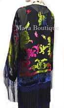 Tye Dye Blue Multi Short Fringe Jacket Kimono Silk Burnout Velvet Maya Matazaro