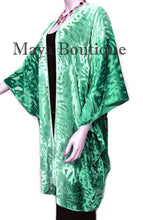 Emerald Green Camellia Burnout Velvet Caftan Kimono Ombre Hand Dye Maya Matazaro