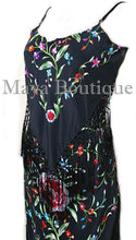 Dress Gown Silk Embroidered Flapper Style Black Multi Maya Matazaro L
