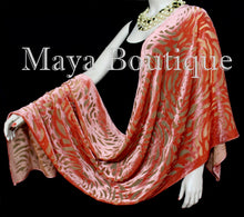 Maya Matazaro Tangerine Camellia Shawl Wrap Scarf Burnout Velvet Elegant!