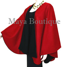 Reversible Cape Ruana Wrap Coat Black & Red Cashmere Wool USA Made Maya Matazaro