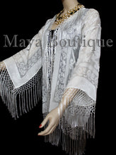 Ivory Short Fringe Coat Jacket Kimono Silk Burnout Velvet Maya Matazaro USA Made