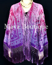 Wearable Art Hand Dyed Velvet Kimono Fringe Jacket Grape Wine Maya Matazaro