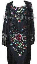Dress Gown Silk Embroidered Flapper Style Black Multi Maya Matazaro L