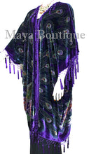 Maya Kimono Opera Coat Duster Beaded Silk Burnout Velvet Peacock Purple PLUS