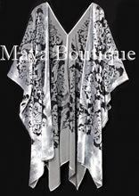 Maya Matazaro Baroque Burnout Velvet Caftan Kimono Jacket Silver Black USA Made