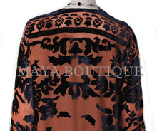 Orange & Black Silk Burnout Velvet Fringes Jacket Kimono Coat Long Maya Matazaro