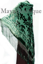 Emerald Green Piano Shawl Wrap Fringed Scarf Silk Burnout Velvet Maya Matazaro