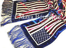 American USA Flag Silk Burnout Velvet Scarf Wrap With Fringes Maya Matazaro