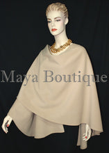 Taupe Cape Ruana Wrap Coat Cashmere Wool Blend by Maya Boutique Made in USA