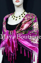 Piano Shawl Scarf Wrap Fuchsia Victorian Rose Silk Burnout Velvet Beaded Fringes